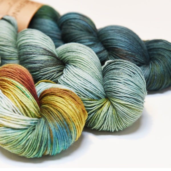 Landscape Deep Water, 3 x Skeins of 100% pure merino wool, hand dyed, 300m-100g, Sport Weight, 4ply, superwash, Mulesing Free