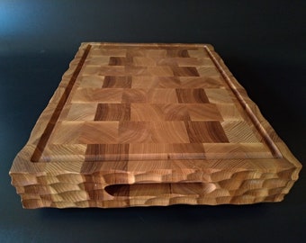 Rustic Meat Carving Board, End Grain Cutting Block