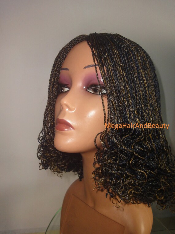 Sales Braided Wig Micro Braid Handmade Short Curly Etsy
