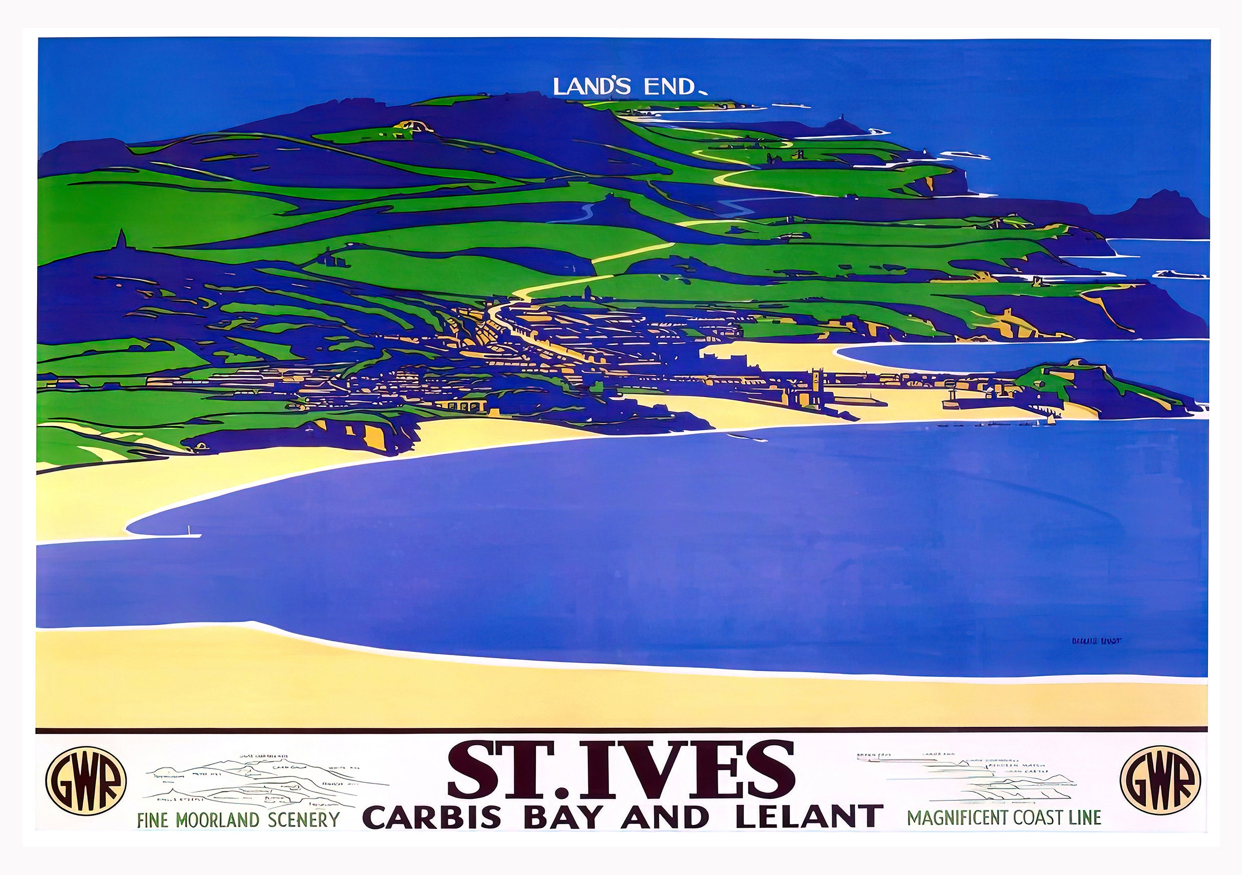 2 A2 Vintage GWR/LMS Railway Poster A1 A3 A4 Sizes ST Ives Cornwall 2 A2 Vintage GWR/LMS Railway Poster A1 A3 A4 Sizes ST Ives Cornwall