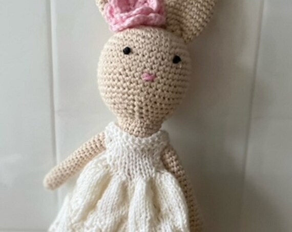 Davina Bunny Crochet 32cm, Wool Dress, Cute Baby Gift, Baby Shower, baby toy, stuffed animal, keepsake, baby gift
