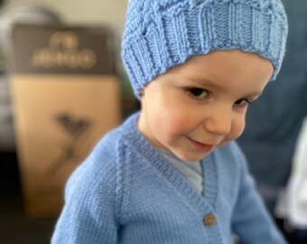 Beanie & Cardigan SET 6-12 Months 100% WOOL, Hand Knitted, Baby Clothes