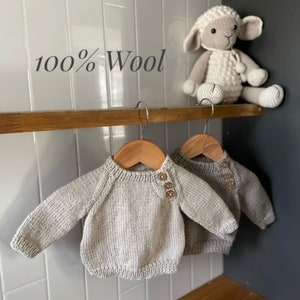 Jumper, Sweater, Hand Knitted,100% Wool, Unisex Baby Clothes, Boy Jumper, Girl Jumper, Baby Gift, Baby Shower,0-3 months to 18 months Stone