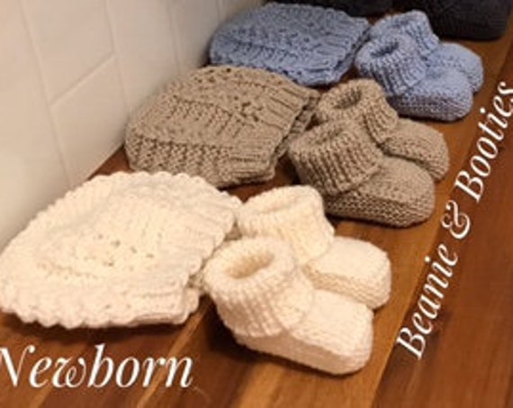 Beanie & Bootees SET Newborn 100% Wool, Hand Knitted, Unsiex Baby Clothes, Baby Shower Gift