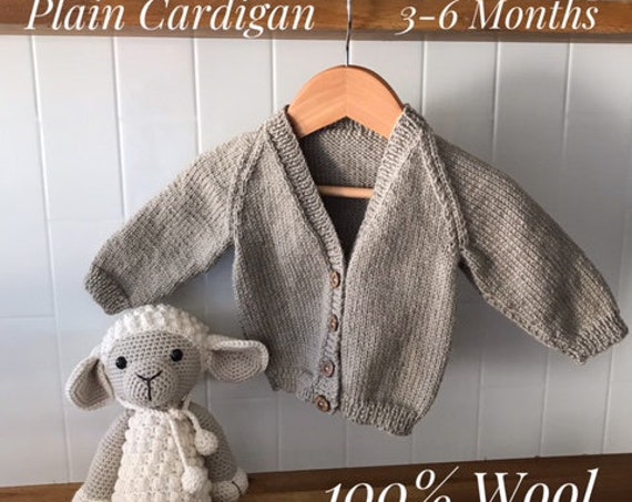 BABY CARDIGAN 3-6 Months 100% WOOL,Plain, Hand knitted,Boy Cardigan, Girl Cardigan, Unisex baby knitted clothes