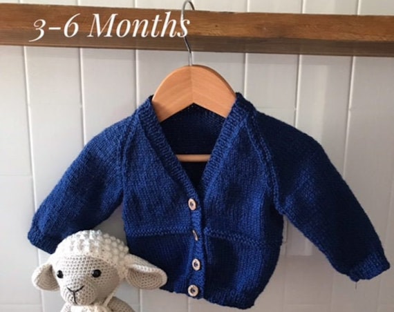 BABY CARDIGAN 3-6 Months 100% WOOL, Hand knitted,Boy Cardigan, Girl Cardigan, Unisex baby knitted clothes, 2 Rows Garter Stitch