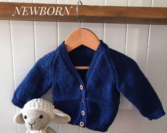 Cardigan, Newborn, Hand Knitted 100% Wool, Unisex Baby Clothes, Boy Cardigan, Girl Cardigan, Baby Gift, Baby Shower, 2 rows garter stitch