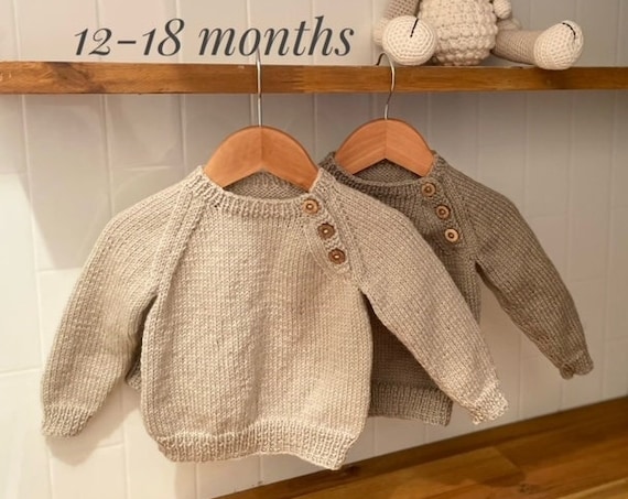Jumper, 12-18 months, Hand Knitted 100% Wool, Plain,Unisex Baby Clothes, Boy Jumper, Girl Jumper, Baby Gift, Baby Shower, Sweater
