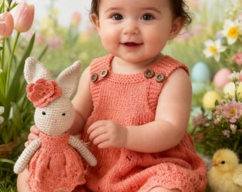 Hand Knitted Cotton Baby Dress, Spring Summer Outfit, 0-3 months to 24 months
