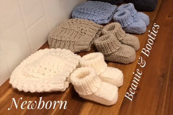 Beanie & Bootees SET Newborn 100% Wool, Hand Knitted, Unsiex Baby Clothes, Baby Shower Gift