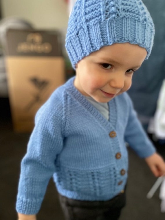 Beanie & Cardigan SET 6-18 Months 100% WOOL, Hand Knitted, Baby Clothes