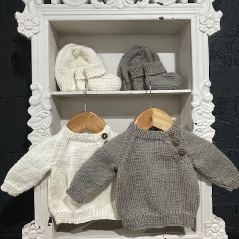 Jumper and Beanie Set, 0-3 Months, Hand Knitted, 100% Wool, Coming Home Outfit, Unisex Baby Set, Baby Knit, Baby Booties, Baby Shower Gift