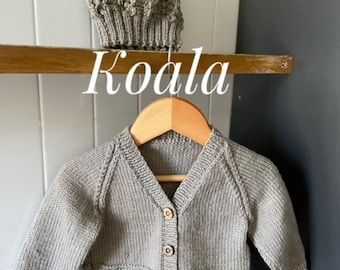 Hand Knitted Wool Baby Cardigan and Beanie Set, 3-6 Months