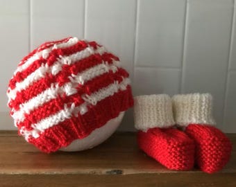 Beanie & Bootees SET Newborn 100% Wool, Hand Knitted, Unsiex Baby Clothes, Baby Shower Gift