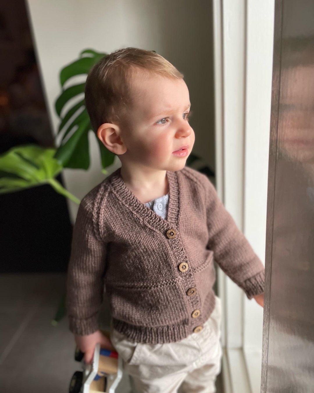 CARDIGAN Size NB up to 18 Months, 100 WOOL, Hand Knitted, Boy Cardigan