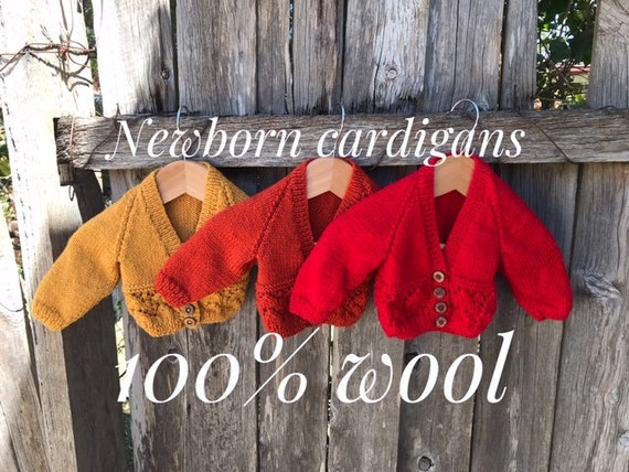Cardigan, Newborn, Hand Knitted 100% Wool, Baby Clothes, baby girl cardigan, baby girl sweater, baby shower