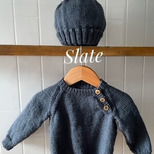 Jumper, Sweater, Hand Knitted,100% Wool, Unisex Baby Clothes, Boy Jumper, Girl Jumper, Baby Gift, Baby Shower,0-3 months to 18 months Slate