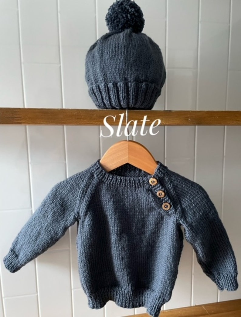 Jumper, Sweater, Hand Knitted,100% Wool, Unisex Baby Clothes, Boy Jumper, Girl Jumper, Baby Gift, Baby Shower,0-3 months to 18 months Slate