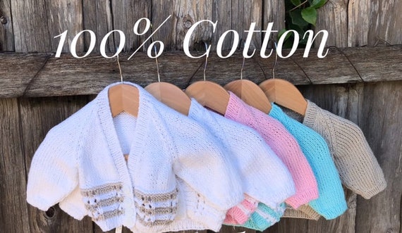 Cardigan, 0-3 months, Hand Knitted 100% Cotton