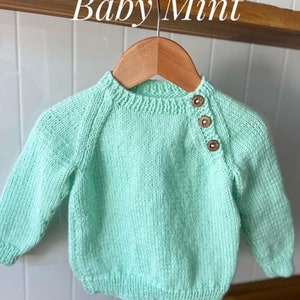 Jumper, Sweater, Hand Knitted,100% Wool, Unisex Baby Clothes, Boy Jumper, Girl Jumper, Baby Gift, Baby Shower,0-3 months to 18 months Baby Mint