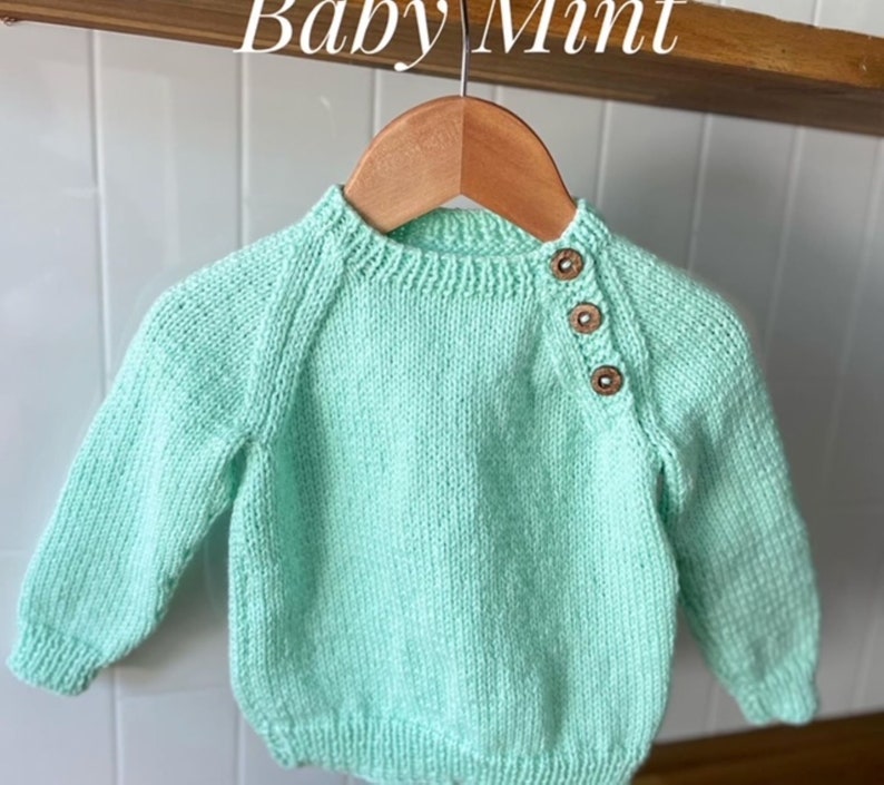 Jumper, Sweater, Hand Knitted,100% Wool, Unisex Baby Clothes, Boy Jumper, Girl Jumper, Baby Gift, Baby Shower,0-3 months to 18 months Baby Mint