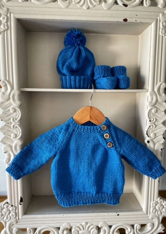 Blue Sweater for Little Girl, Hand Knit Sweater, Size 2-3 Years