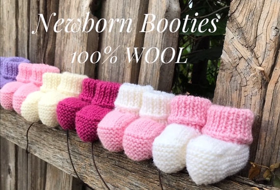 Baby Booties 0-3 Months (8cm Sole) 100% WOOL, hand knitted, baby clothes