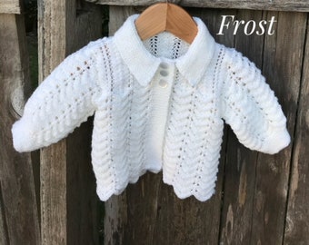 Hand Knit Wool Baby Cardigan, Newborn Outfit, Australian Made