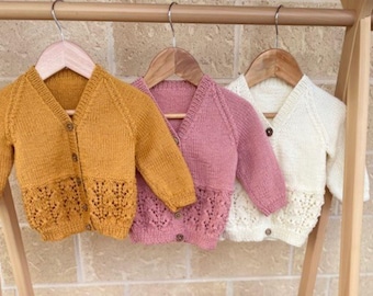 Hand Knitted 100% Wool Baby Cardigan, Unisex Clothes