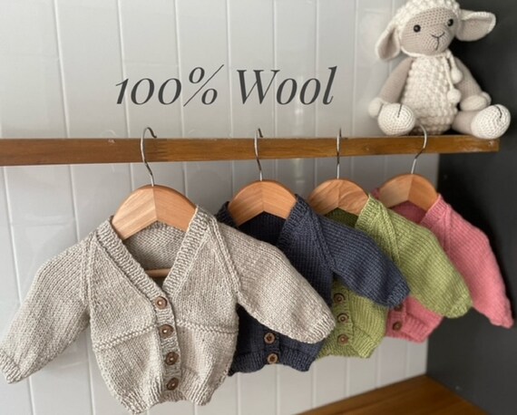 Cardigan, Newborn, Hand Knitted 100% Wool, Unisex Baby Clothes, Boy Cardigan, Girl Cardigan, Baby Gift, Baby Shower, 2 rows garter stitch