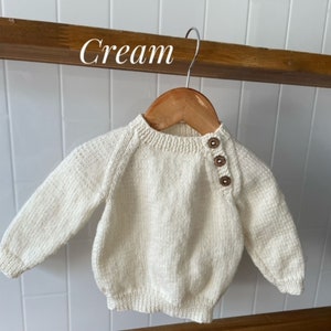 Jumper, Sweater, Hand Knitted,100% Wool, Unisex Baby Clothes, Boy Jumper, Girl Jumper, Baby Gift, Baby Shower,0-3 months to 18 months Cream