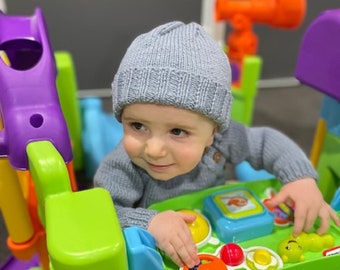Hand Knitted Wool Baby Beanie, Cuffed Unisex Design