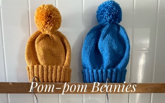 Beanie with Pom Pom, cuffed, 0-3 mths up to 24 mths, Hand Knitted 100% Wool,Unisex, Boy beanie, Girl Beanie, Baby Gift, Baby Shower, toddler