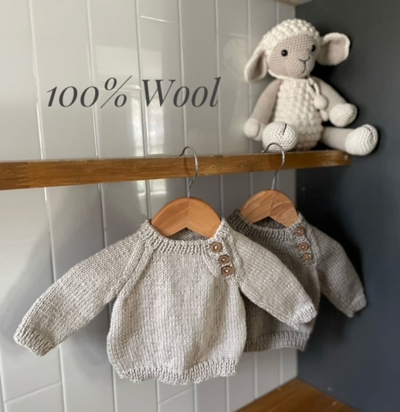 Jumper, Sweater, Hand Knitted,100% Wool, Unisex Baby Clothes, Boy Jumper, Girl Jumper, Baby Gift, Baby Shower,0-3 months to 18 months Stone