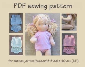 PDF sewing pattern. Panties and undershirt for button jointed Waldorf dolls, 40 cm (16”) length. Pattern and tutorial in English. PDF file.