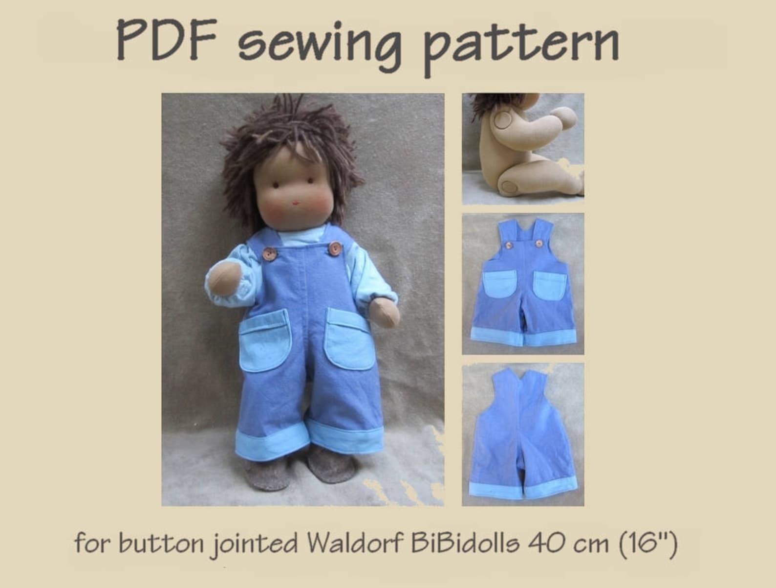 Button Overall Pattern PDF Sewing Pattern: Overalls for Button Jointed Waldorf Dolls, 40 Cm ...