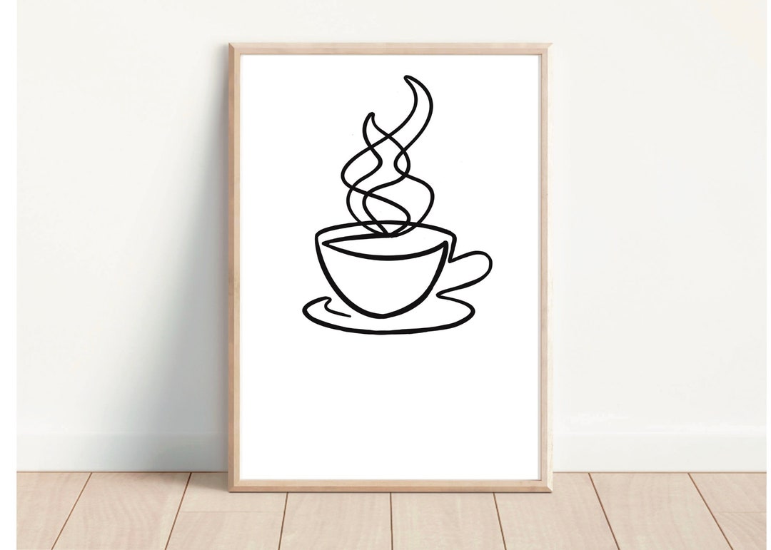 Tea Cup Poster, Cup Art Print Single Continuous Line Art, Tea Party ...