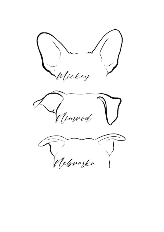 Custom Pet Ear Outline Drawing Dog Ear Drawing Cat Ear  Etsy
