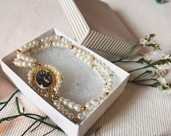 Virgin de Guadalupe Pearl Bracelet, Mexican Jewelry
