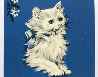 NOS Vintage playing cards white cat blue eyes