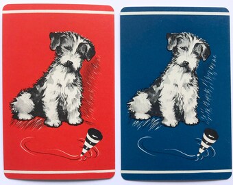 Vintage Swap/Playing Cards Cute Terriers on Tartan Pair 