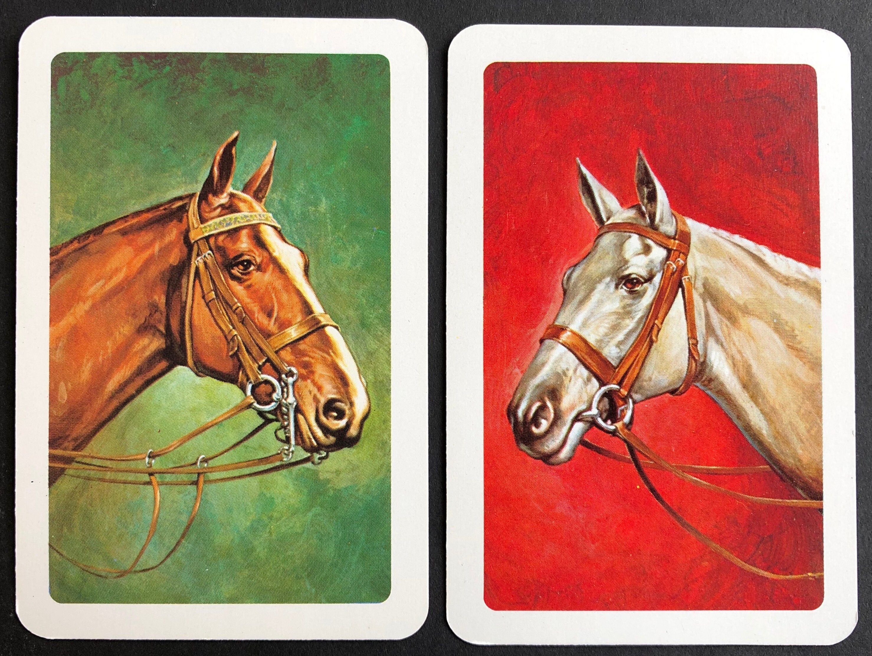Pair of Vintage Swap / Playing Cards Two Beautiful Horse Heads Smooth
