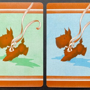 Pair of Vintage Swap / Playing Cards - Gorgeous Puppies With Ribbons - Linen Finish - In Excellent Condition