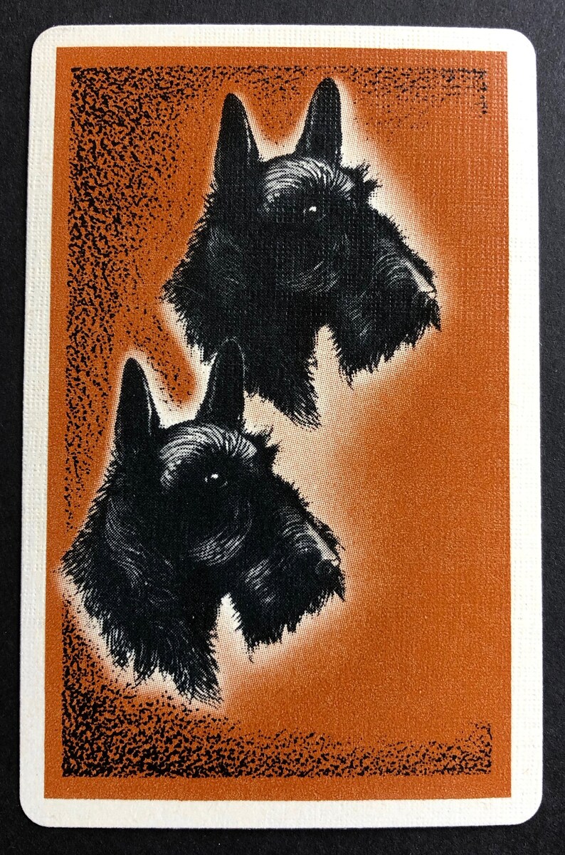 Linen Finish Very Good Condition Vintage Swap Playing Card Two Scottie Dogs