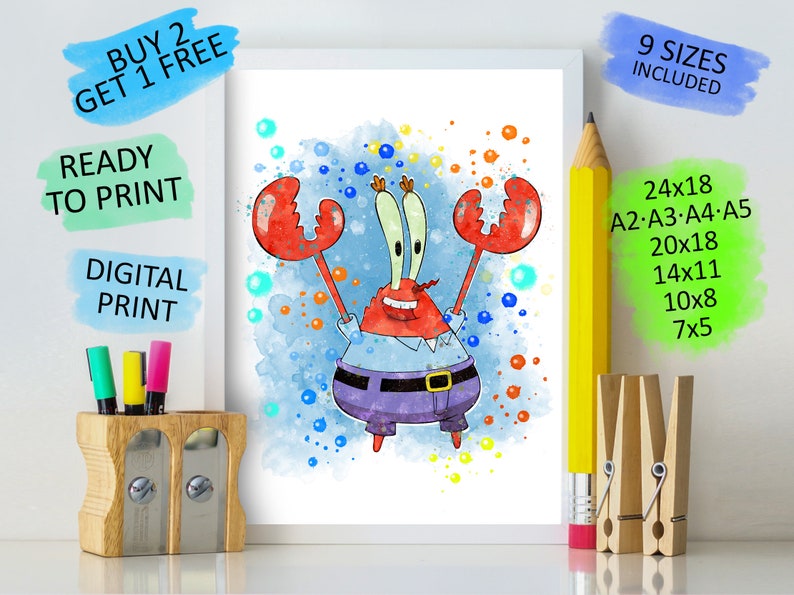 Spongebob Nursery Mr Krabs Print Spongebob Squarepants Mr Etsy