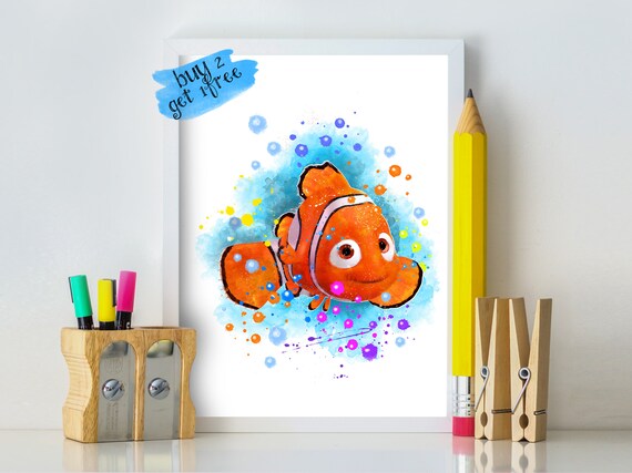 Nemo Print Finding Nemo Decor Kids Bedroom Decor Kids Play Room Finding Nemo Baby Shower Decor Disney Print Disney Decor Nemo Watercolor Art