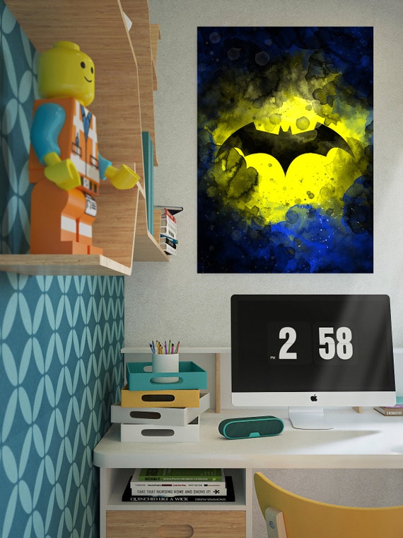 Batman Art Batman Birthday Party Decorations Batman Decor Room Batman Poster Batman Logo Poster Batman Print Batman Logo Print Watercolor