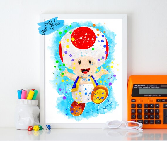 Toad Print Super Mario Bros Poster Game Room Decor Toad Printable Toad Mario Toad Digital Video Game Art Nintendo Fans Gift Baby Wall Art