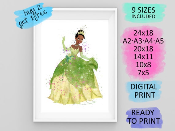 Tiana Princess and the Frog Type 2 Wall Art Disney Watercolor Poster UNFRAMED