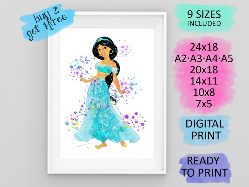 Princess Jasmine wall art Princess Jasmine girl room decor Etsy